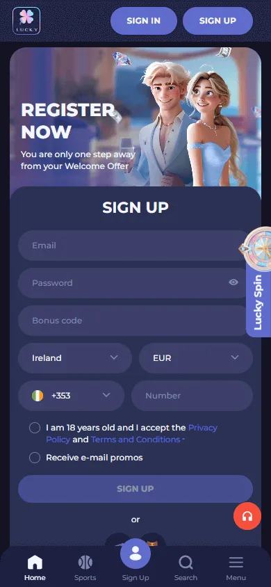Lucky Friends Casino mobile homepage on a smartphone browser